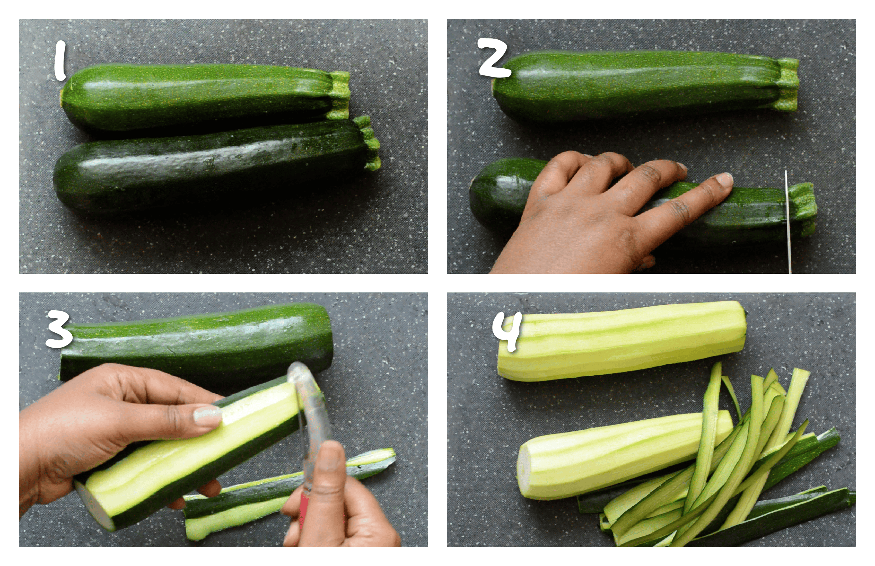 steps1-4 spiralizing the zucchini's