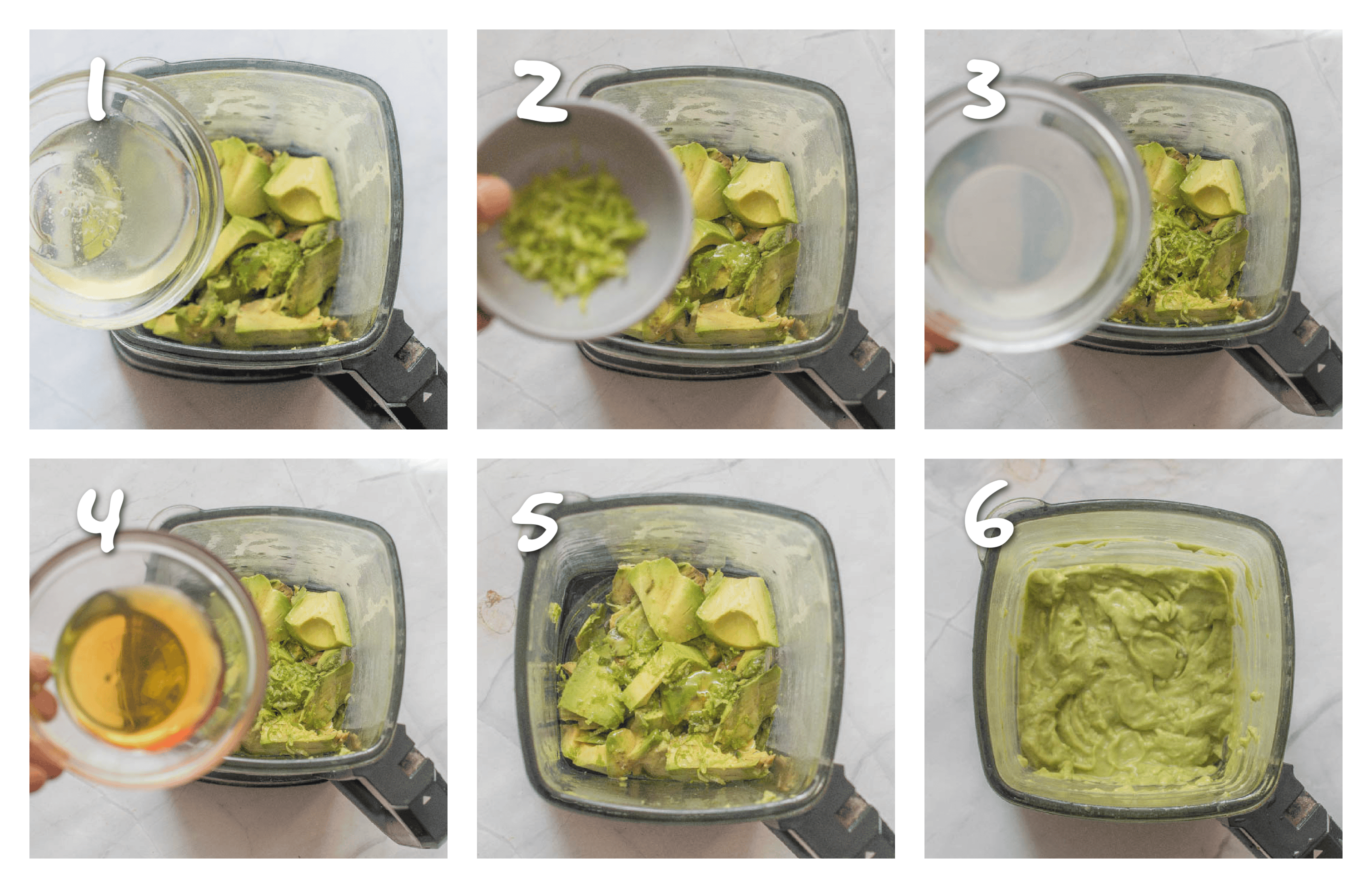 steps1-6 putting all of the ingredients in a blender