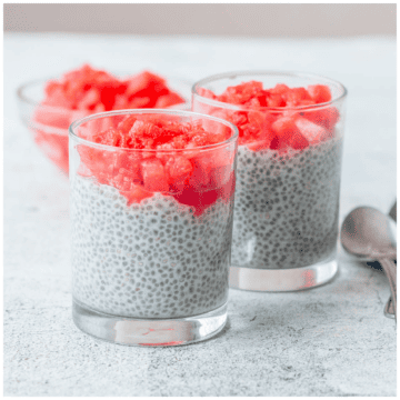 2 glasses of chia pudding with crushed watermelon
