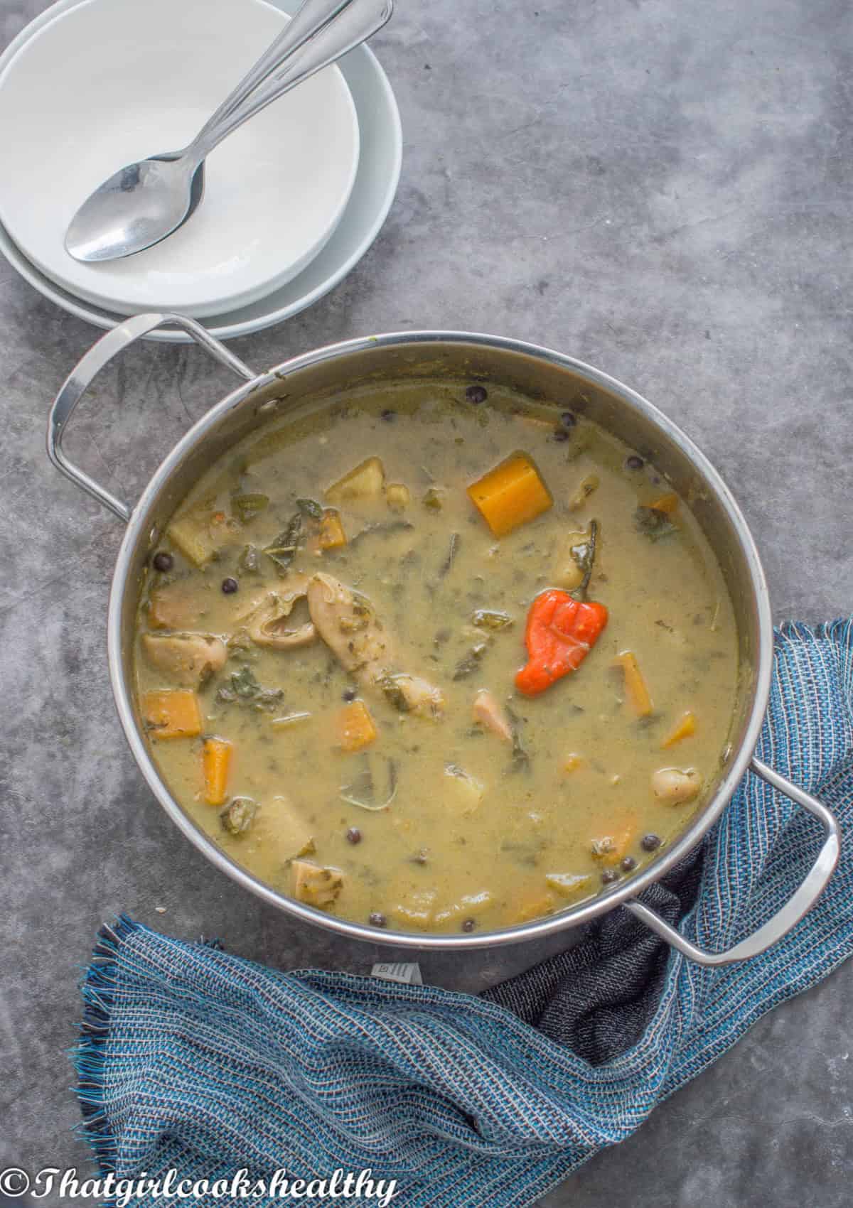 A large stockpot of soup