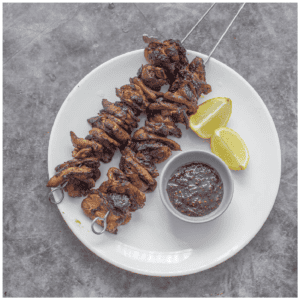 2 skewers on a plate