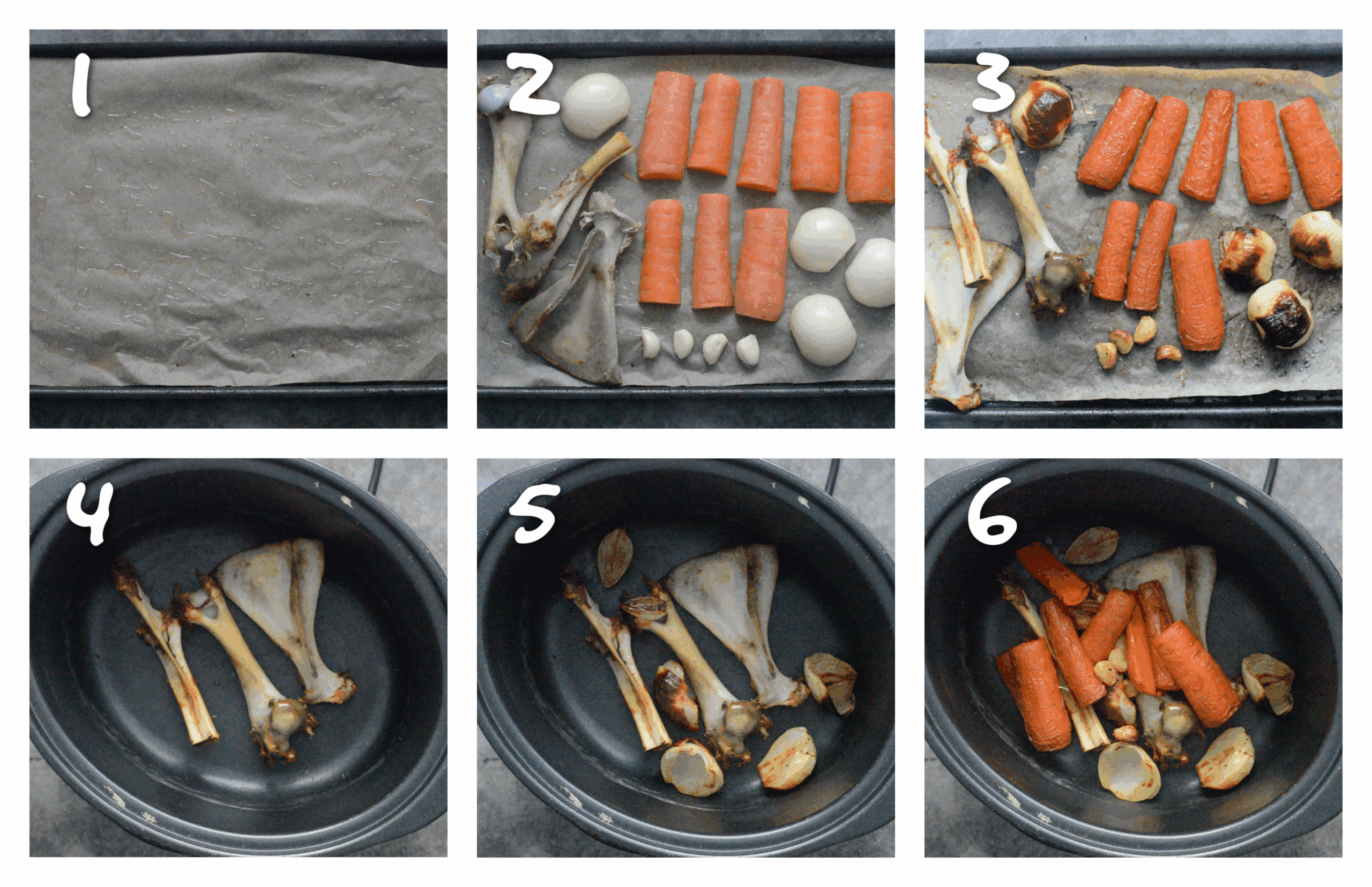 step1-6 roasting the bones and vegetables