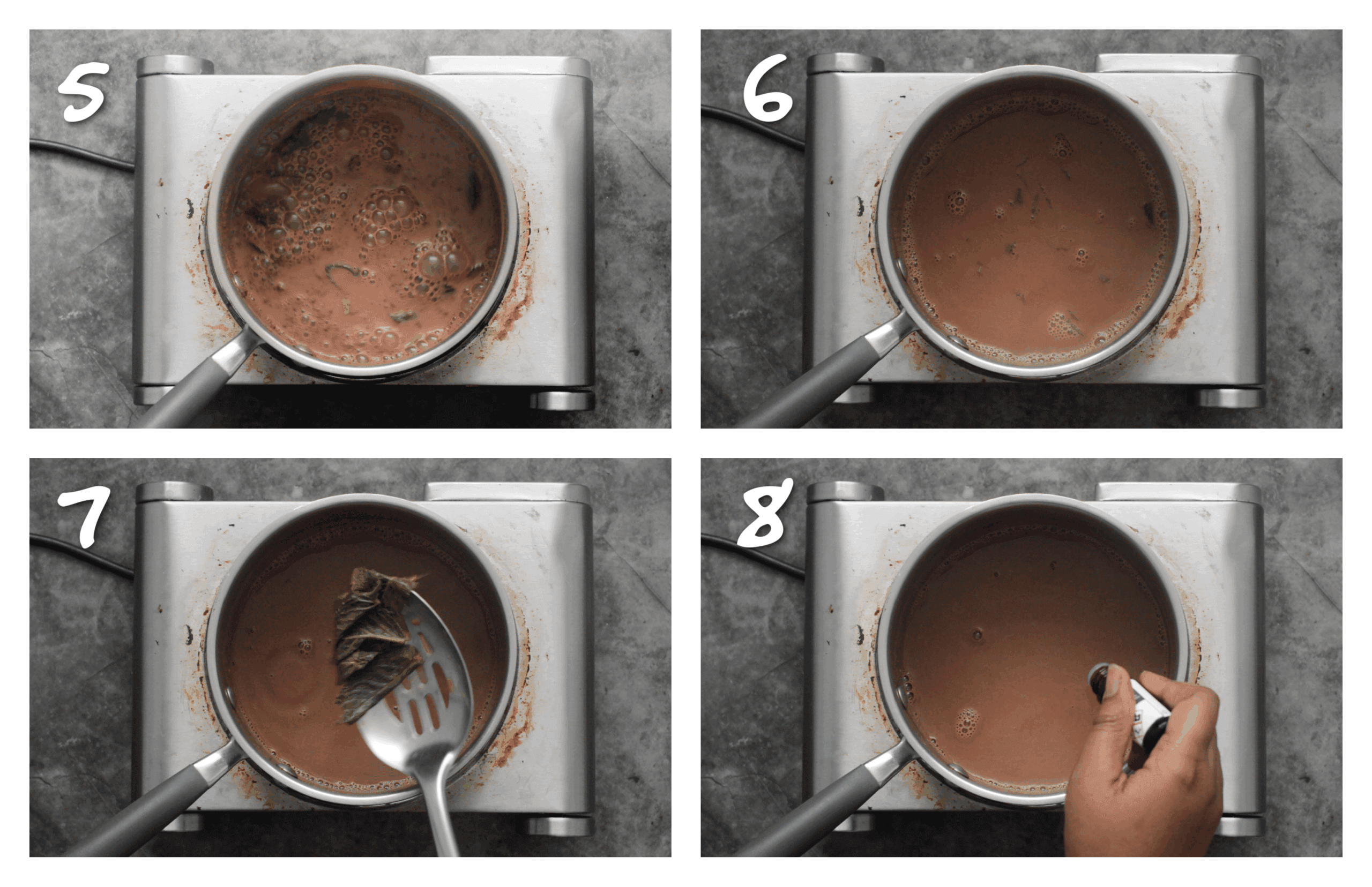 step5-8 adding peppermint extract and removing the leaves