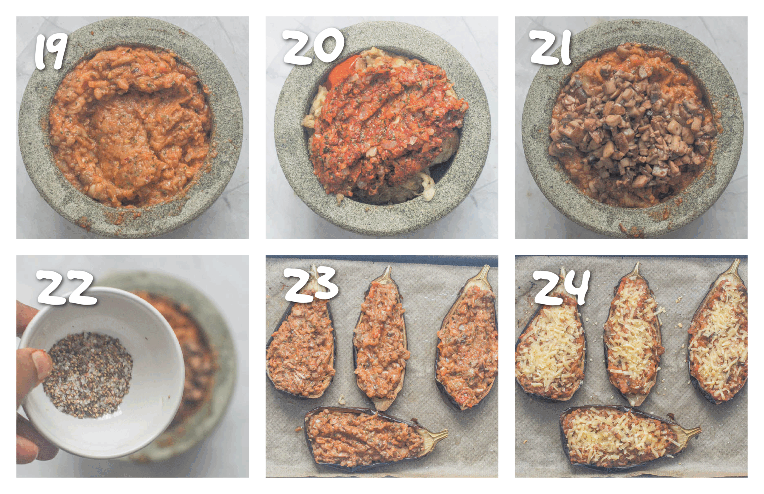 step19-24 mashing the eggplant filling