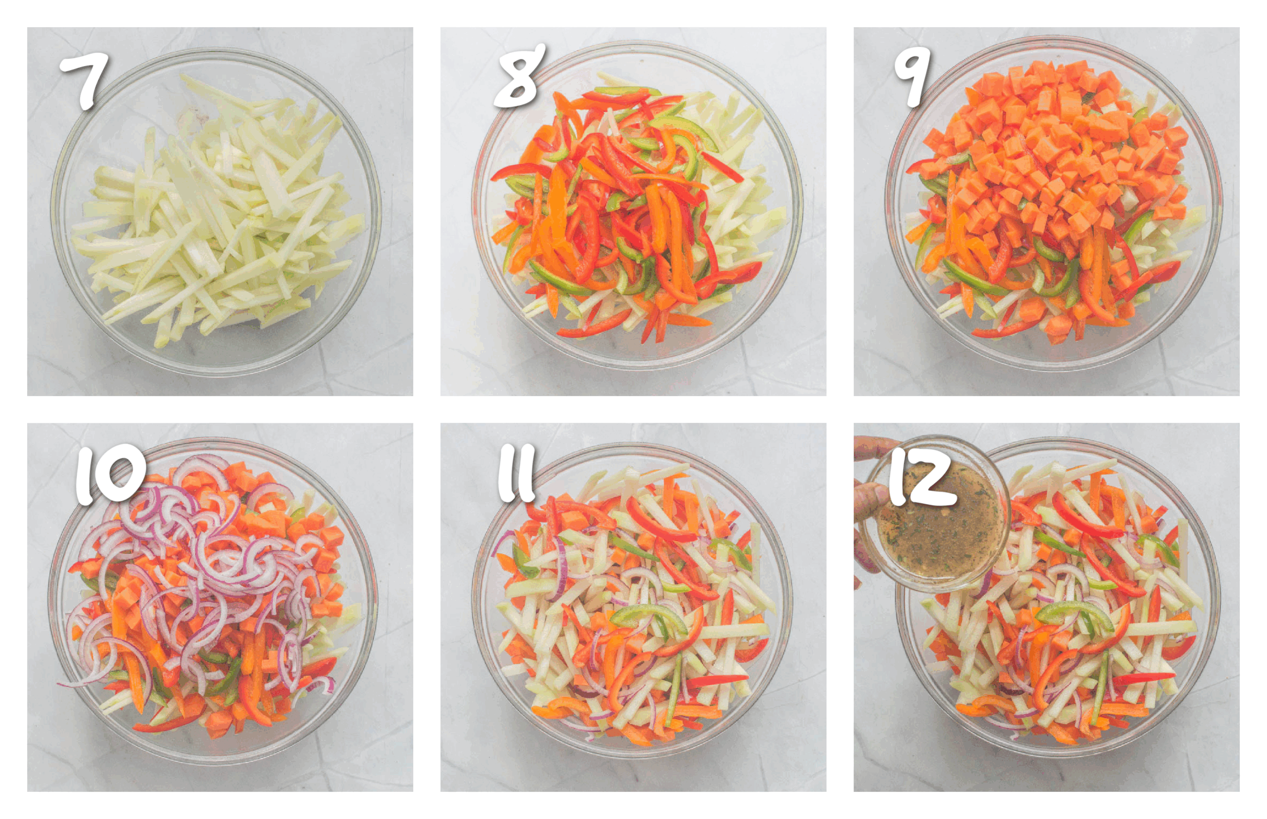 step7-12 tossing the vegetables for the dressing