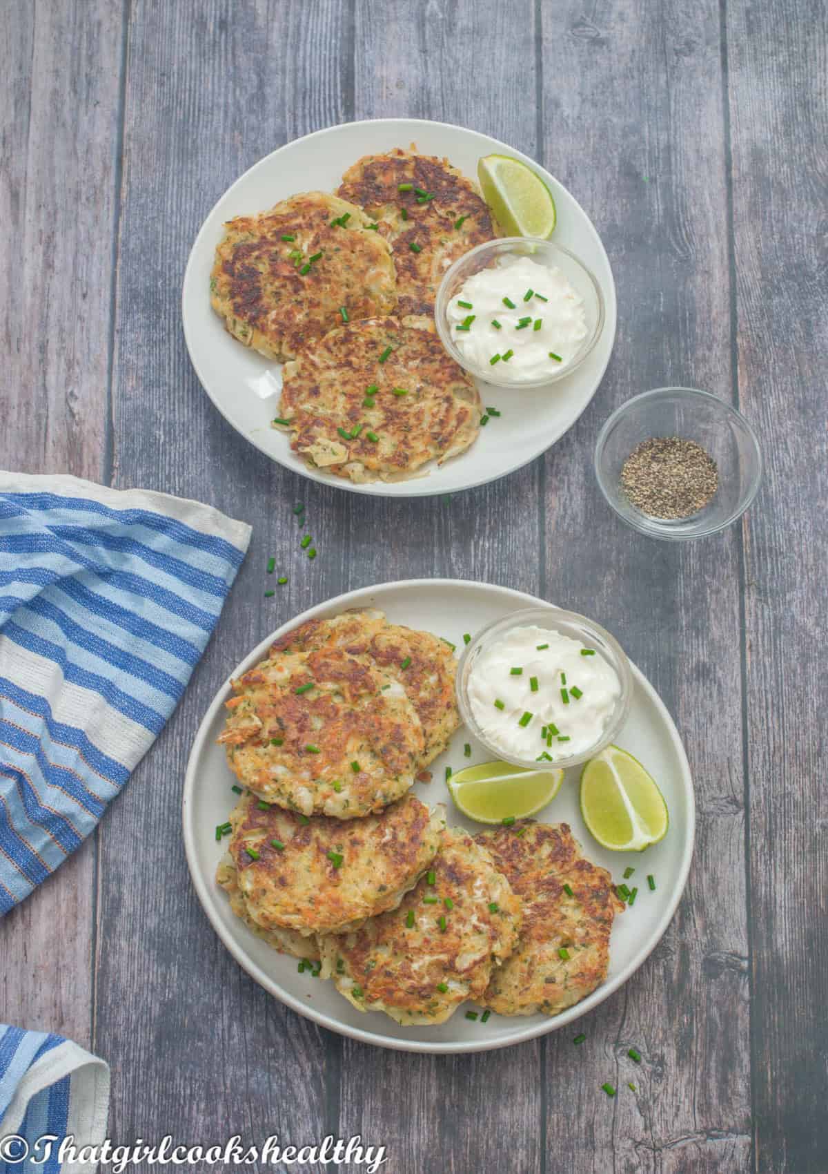 2 plates of fritters with dips