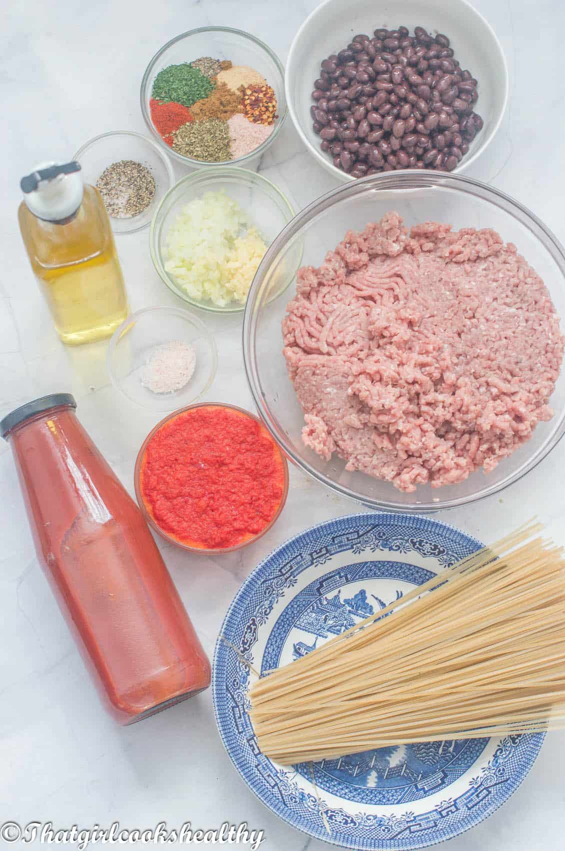Ingredients you will need for ground turkey with spaghetti