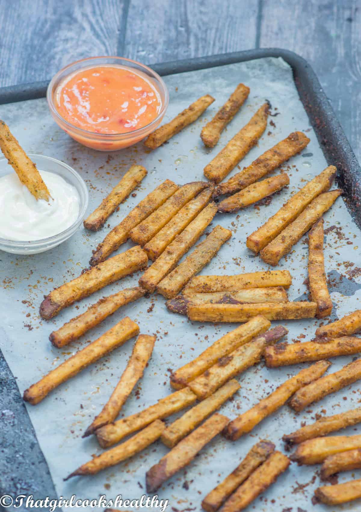 2 sauces on a baking tray