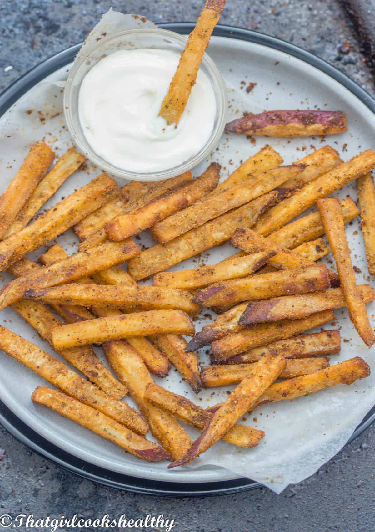 Fries on a plate with a dip