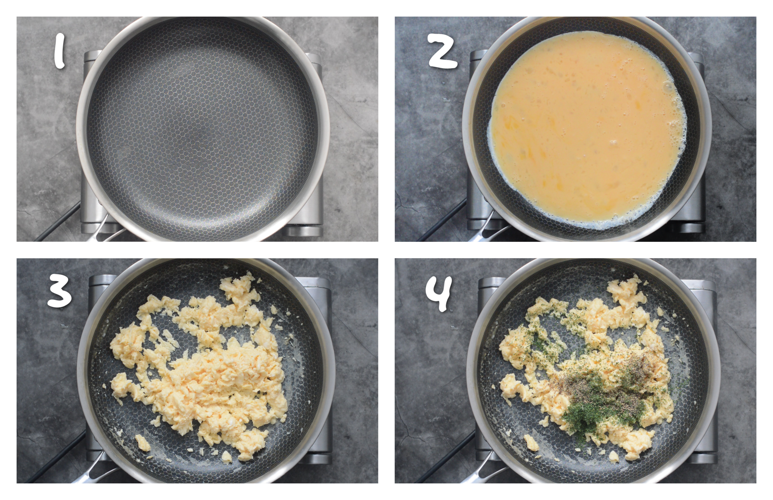 step1-4 scrambling the eggs