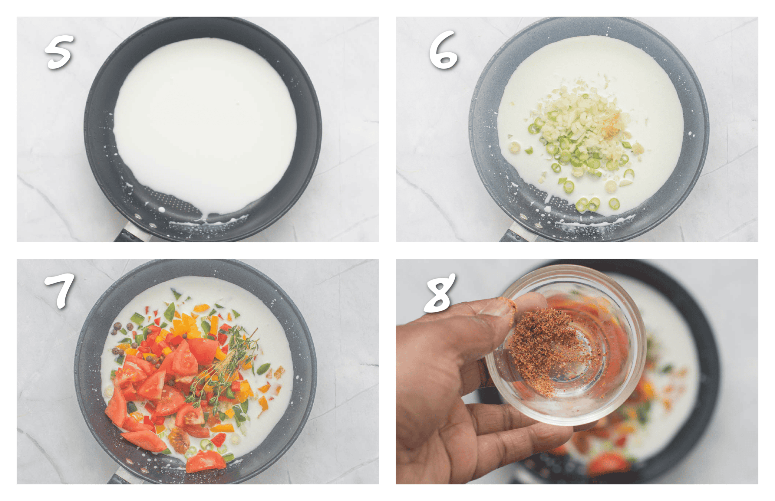 step5-8 adding the veggies to the coconut milk