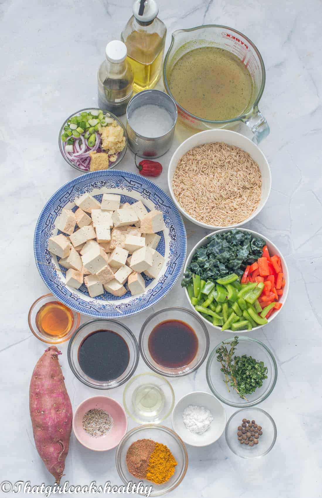 Ingredients you need for sweet potato rice