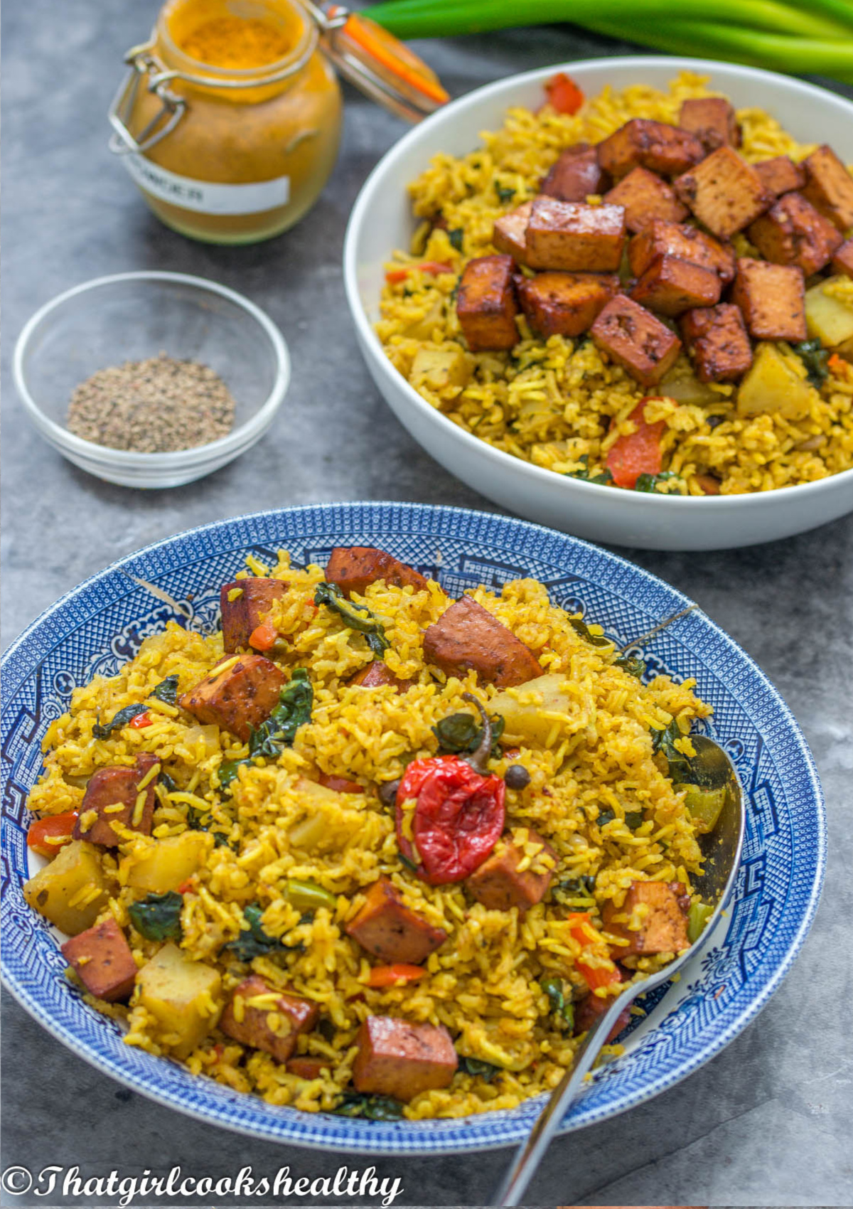 tofu mixed in with the rice