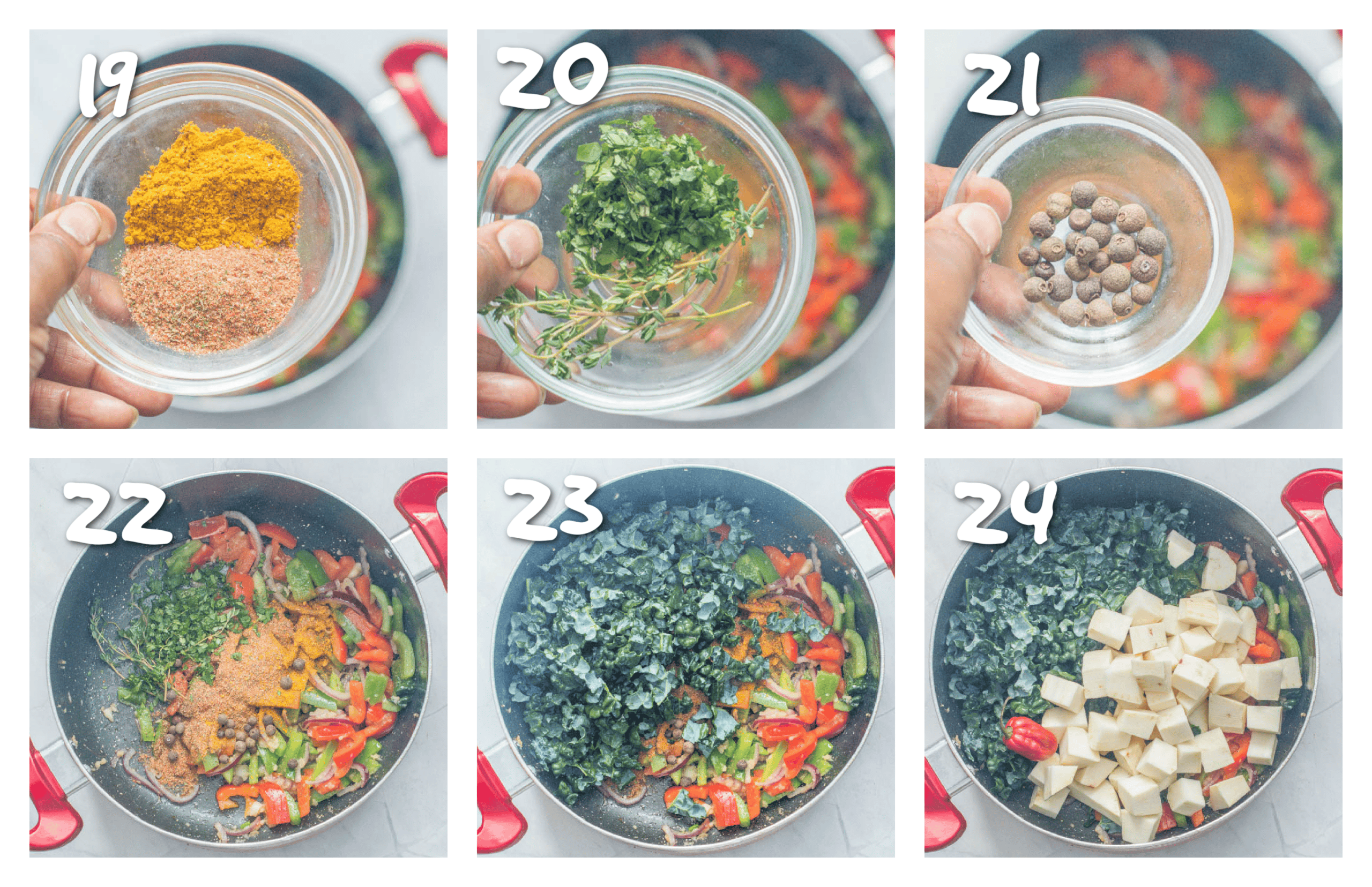 step19-22 adding spices and vegetables to the saucepan