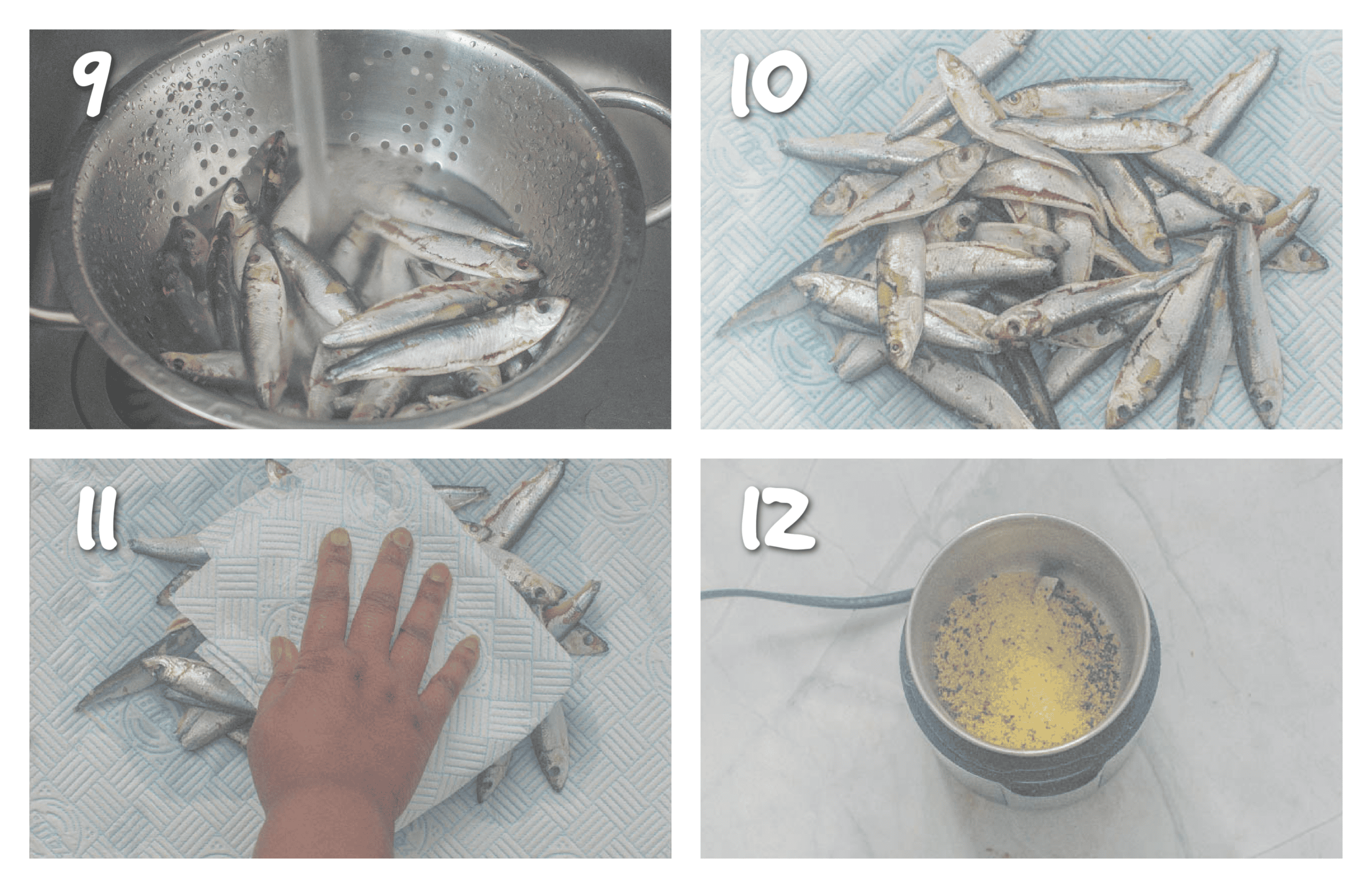 steps9-12 blotting the fish dry