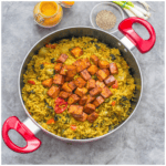 tofu on top of yellow rice