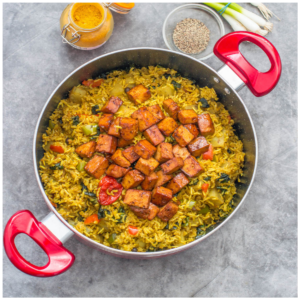tofu on top of yellow rice