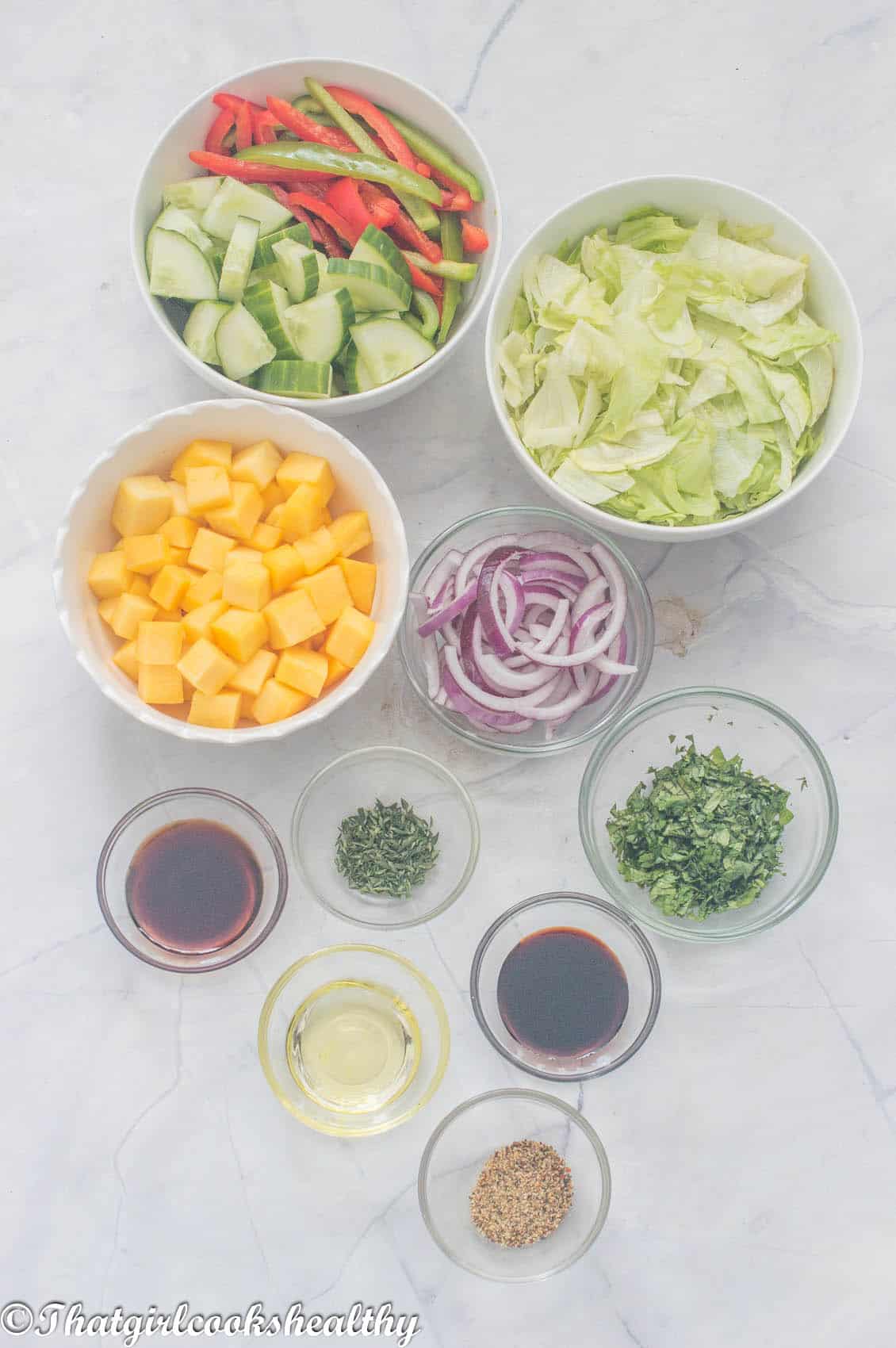 ingredients you will need to make mango and cucumber salad