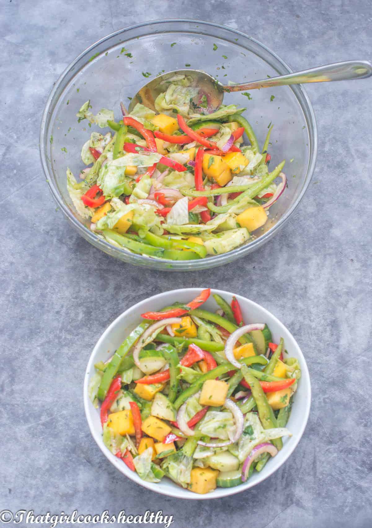 two bowls of salad