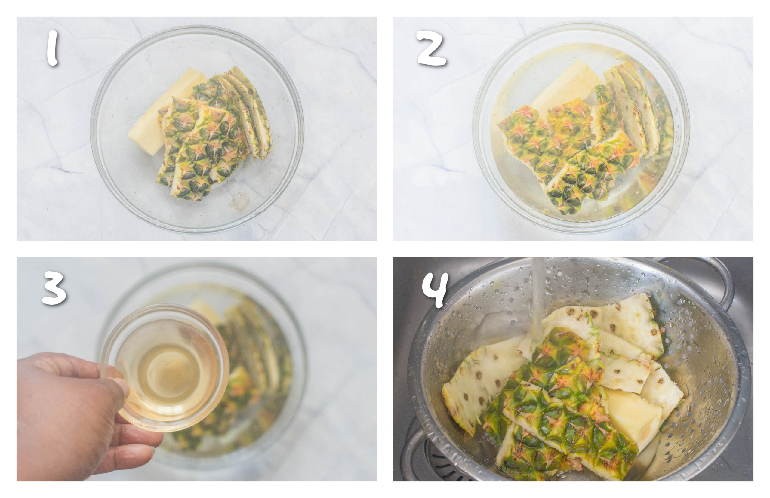 steps1-4 soaking the pineapple skin