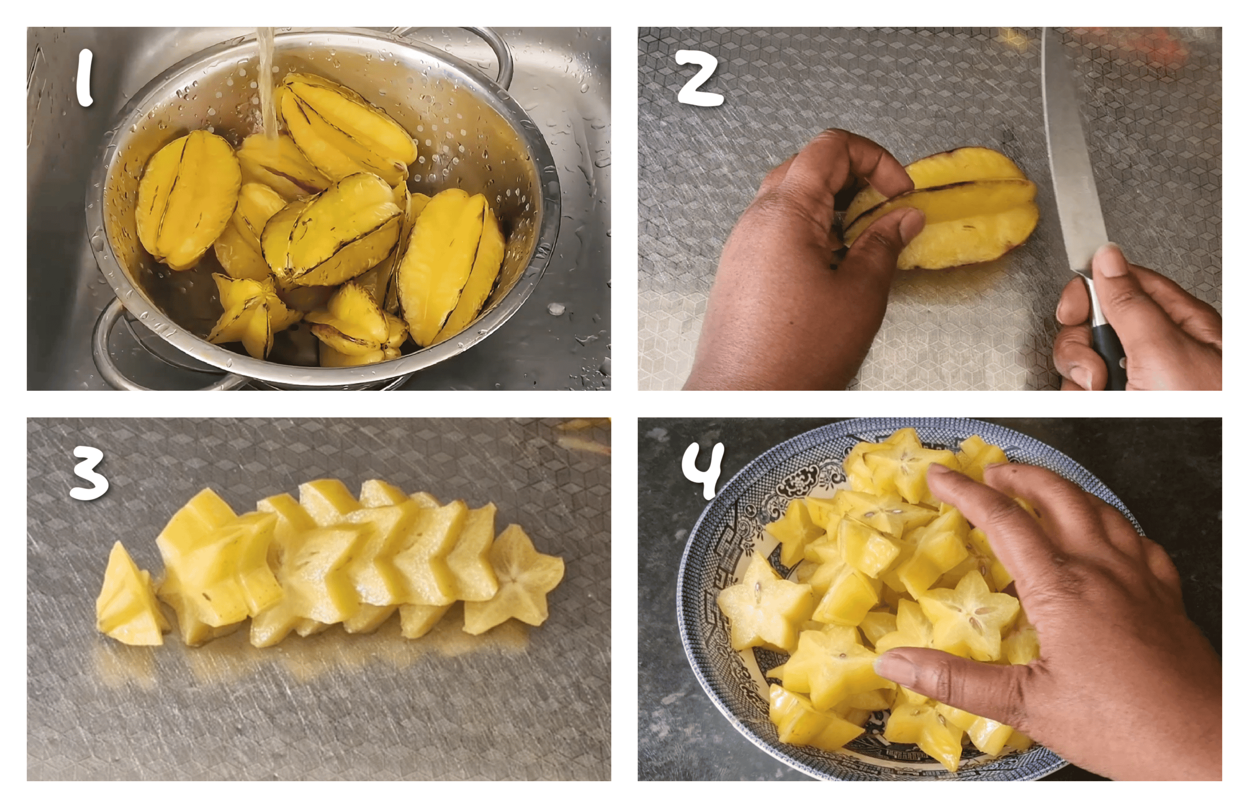 steps1-4 washing and peeling the starfruit