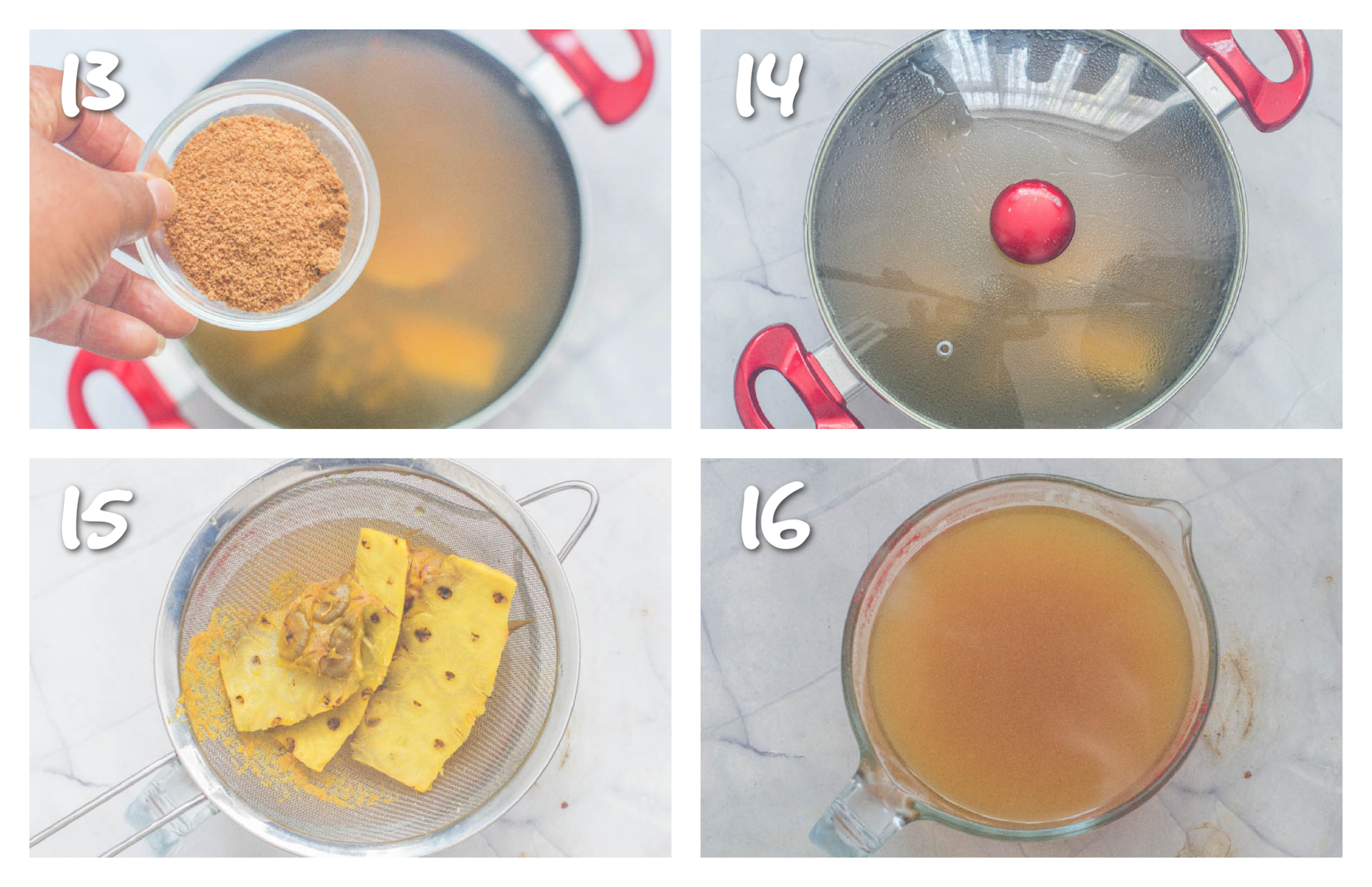 steps13-16 adding swwetener and straining the tea