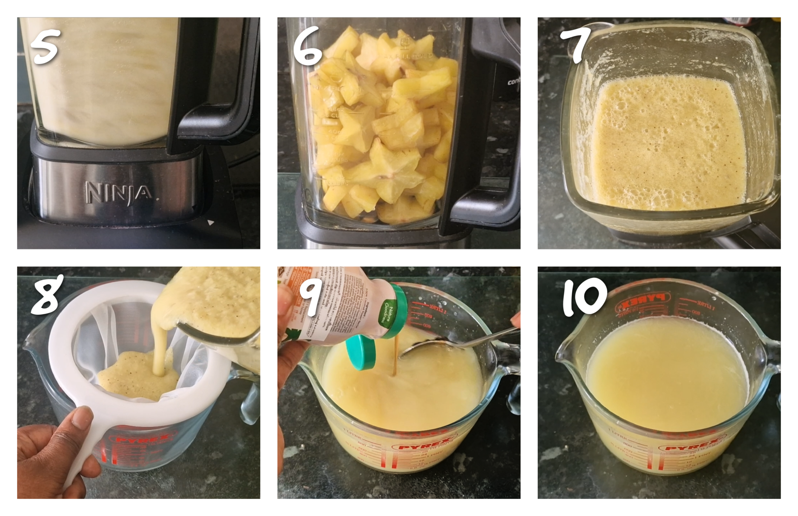 steps5-10 blending the starfruit