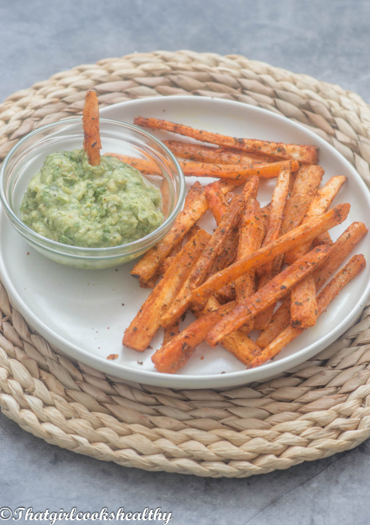 baked cassava fries with a dip