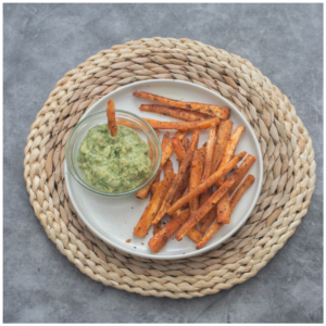 fries with a green dip