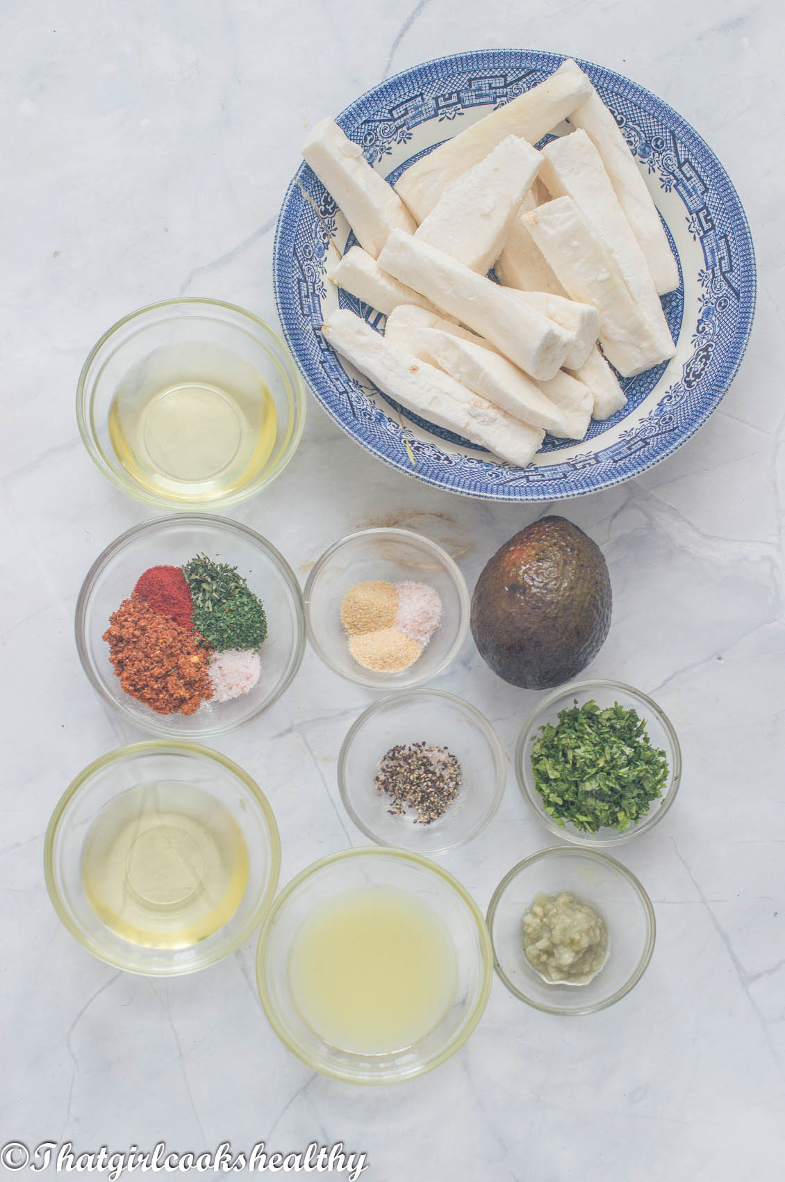 ingredients you will need to makebaked cassavawitrh zesty avocado dip