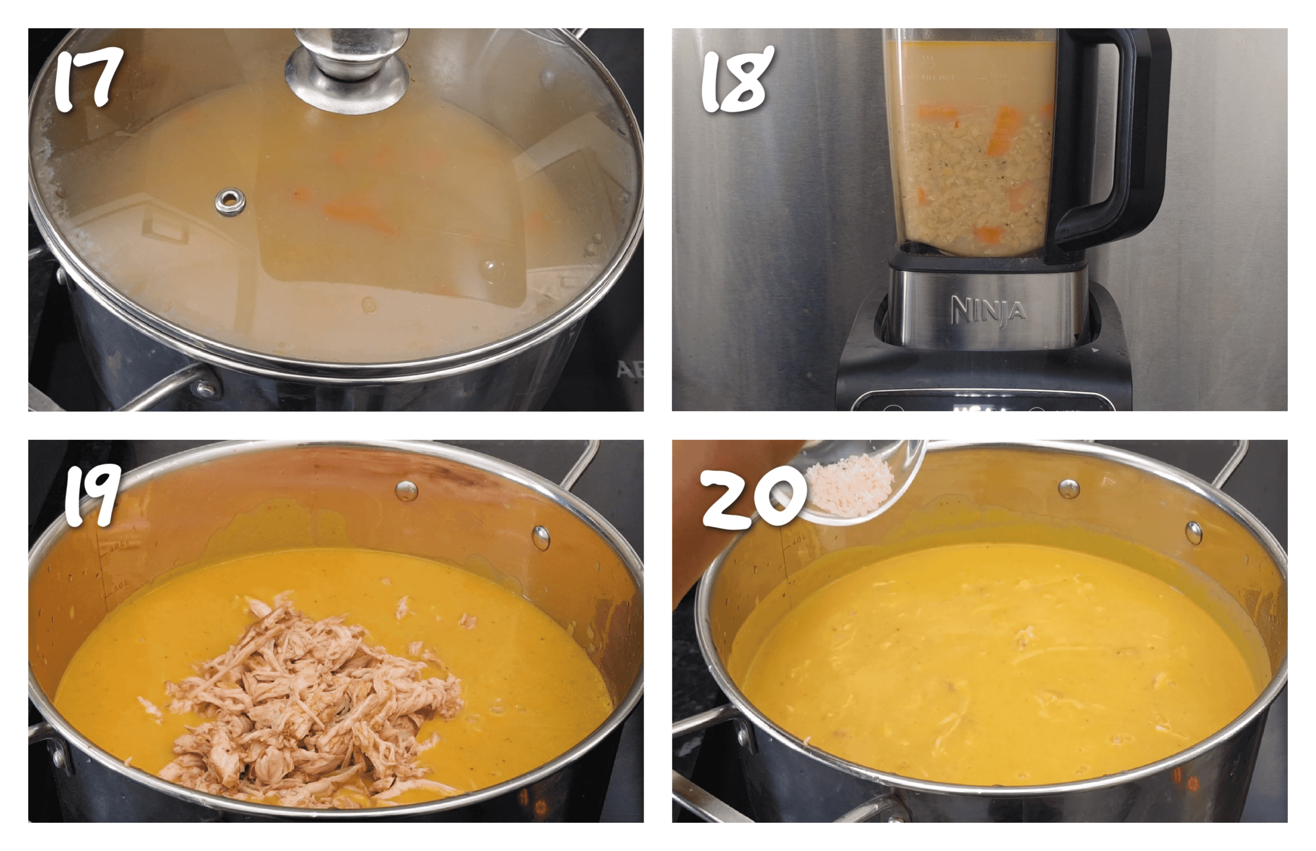 step17-20 blending the soup and adding the chicken